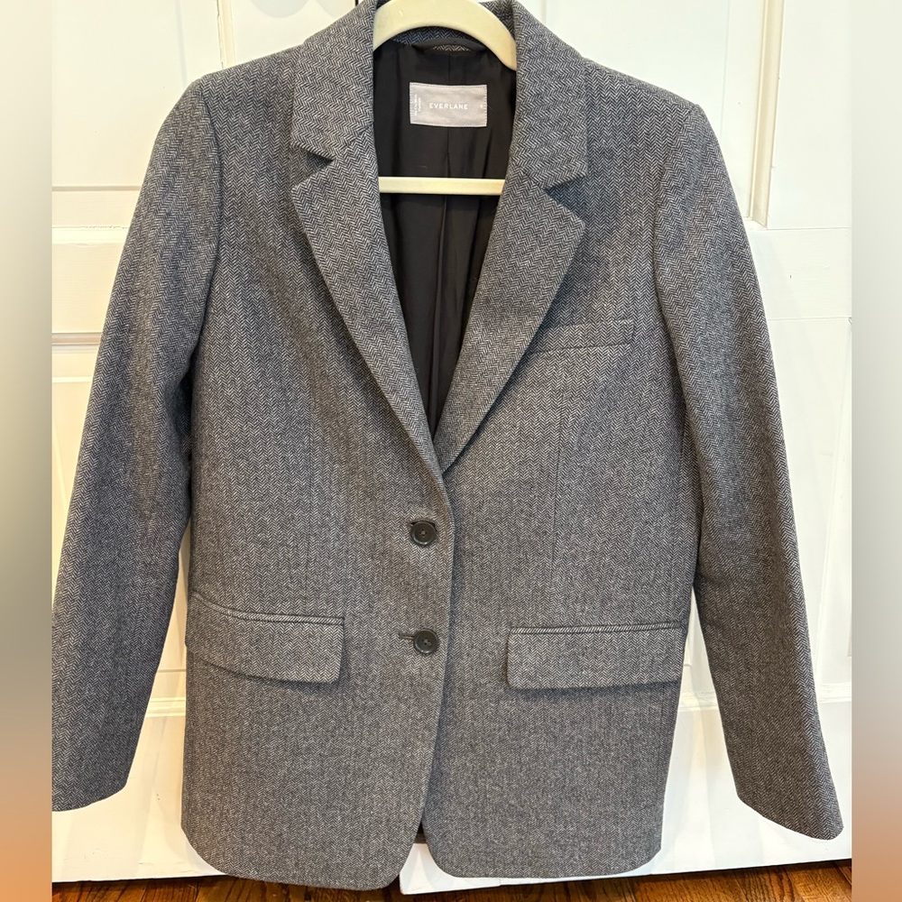 Everlane Italian wool oversized blazer, Gray herringbone, Size 0